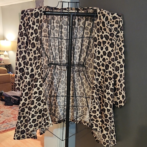 Leopard Print Open Front Cardigan - Picture 1 of 7